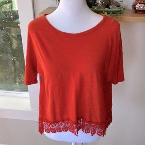 Old Navy Orange Slub Cotton Crop Tee with Lace Hem Size Girls Large/Women’s XS/S